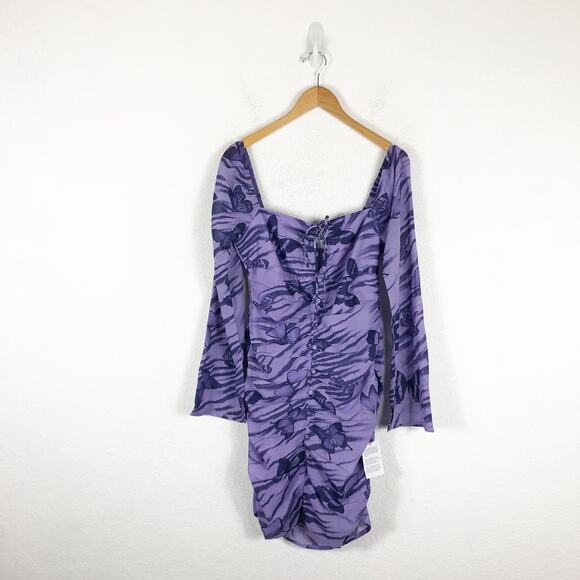NWT ASOS Design Keyhole Purple Butterfly Print Mini Dress Size 10 Buttons Y2K - Picture 3 of 12
